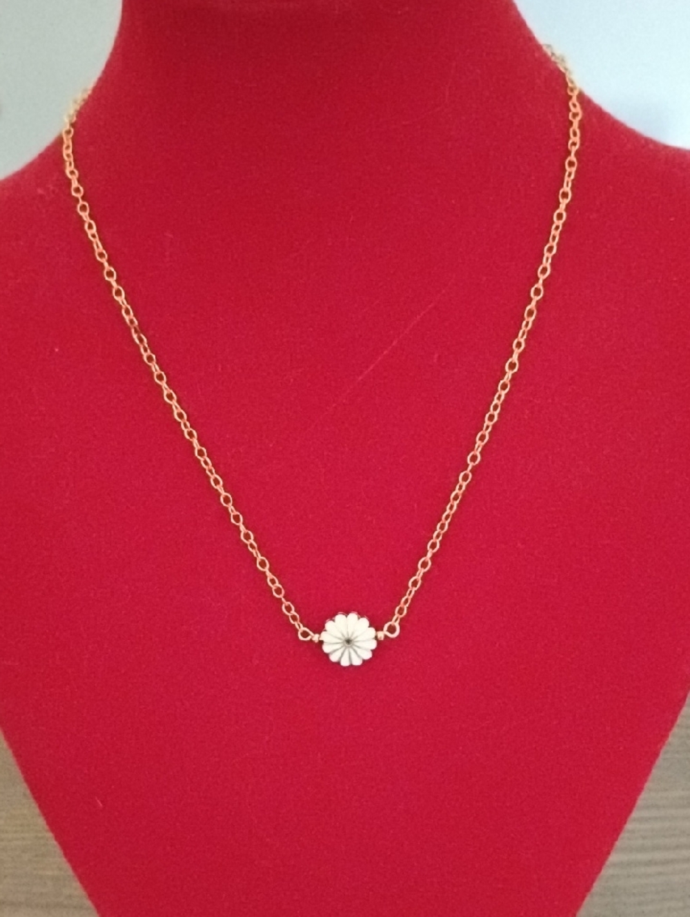 Hand Crafted Gold Chain Necklace with White Daisy Pendant